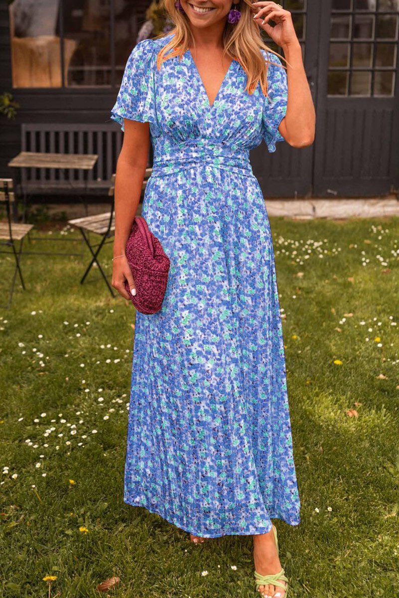 Damen Floral V-Ausschnitt Maxi Kleid - Lara