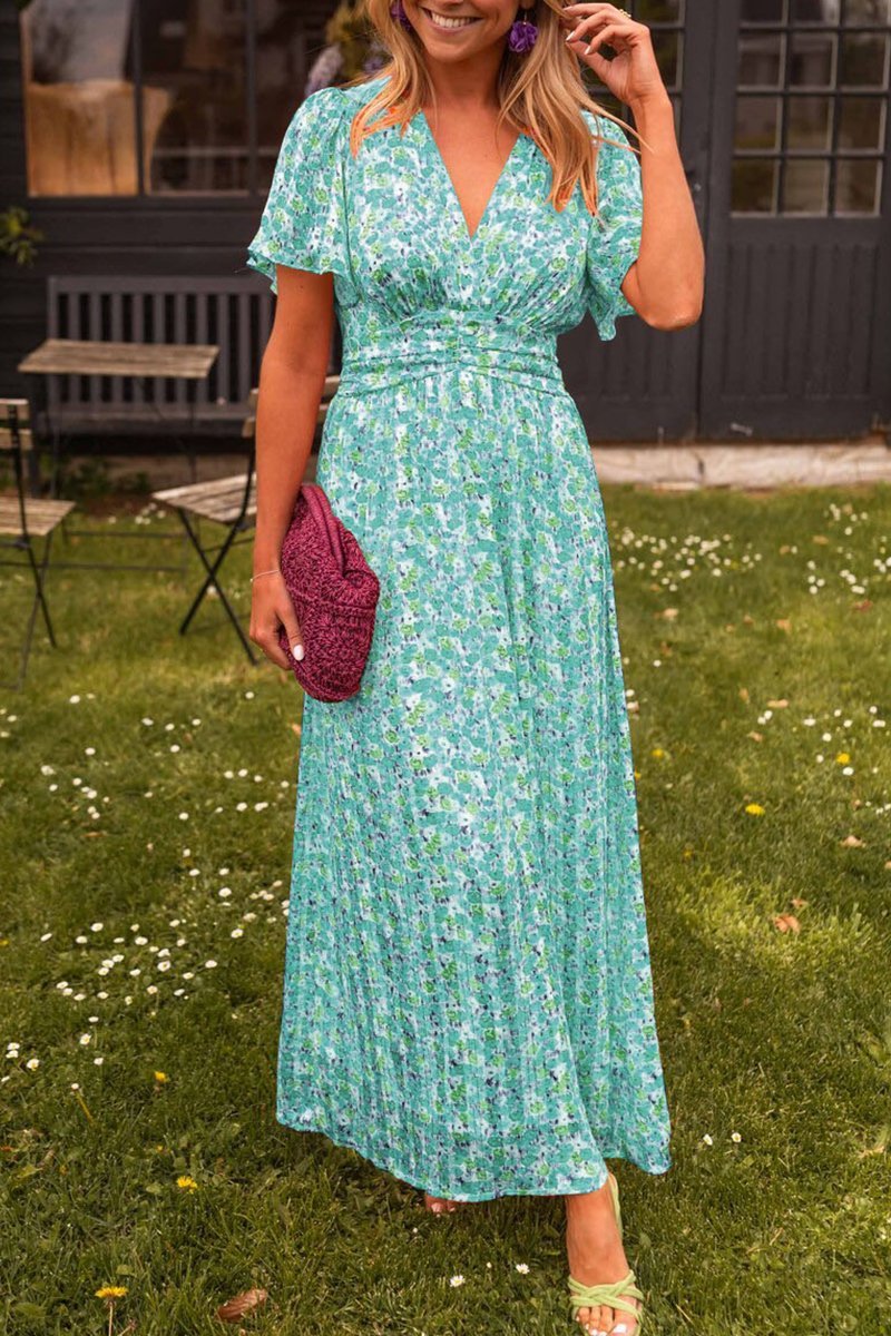 Damen Floral V-Ausschnitt Maxi Kleid - Lara