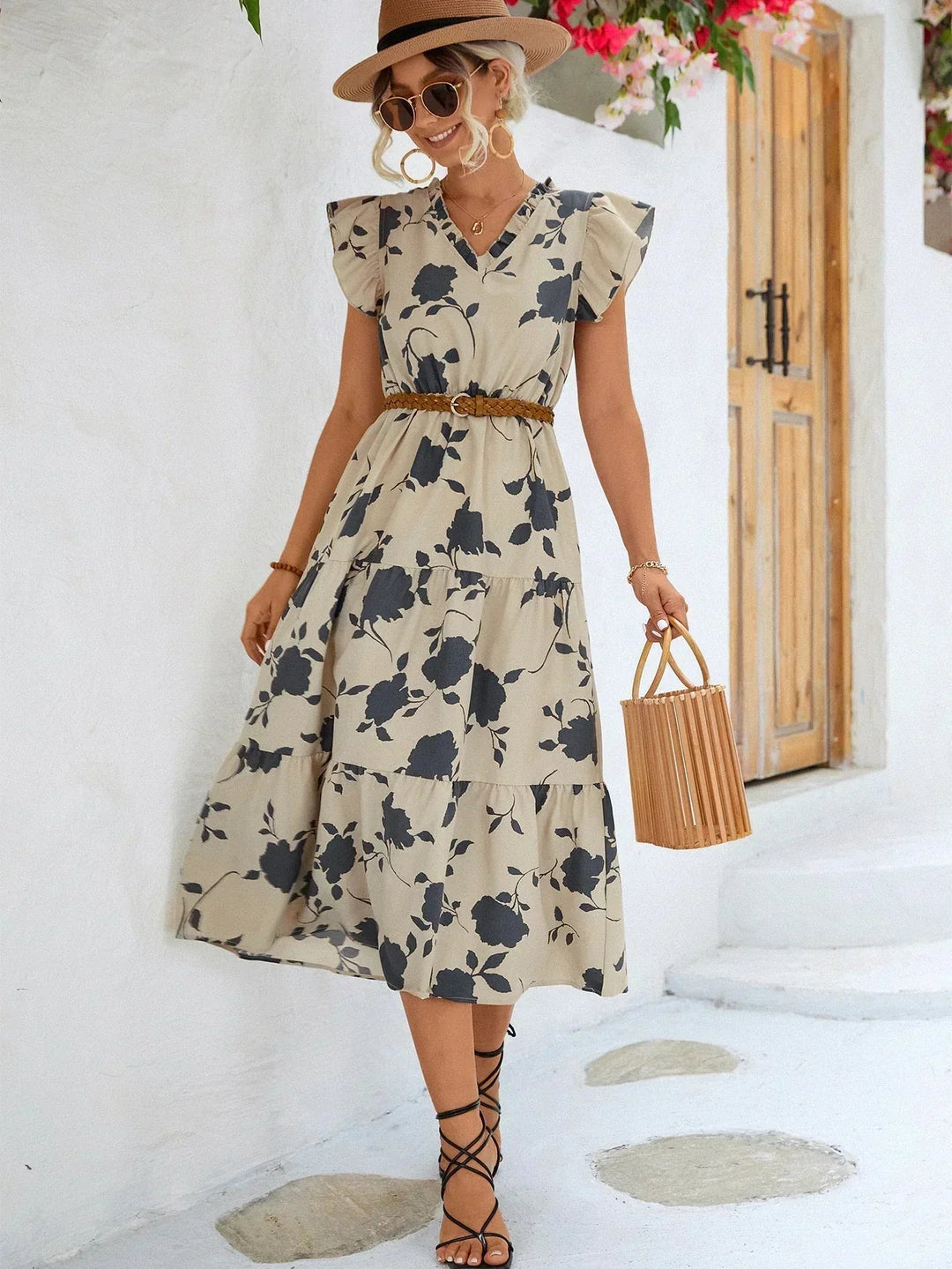 Damen Florales Midi Kleid - Vivienne