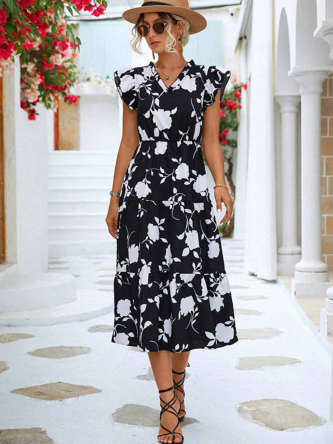 Damen Florales Midi Kleid - Vivienne