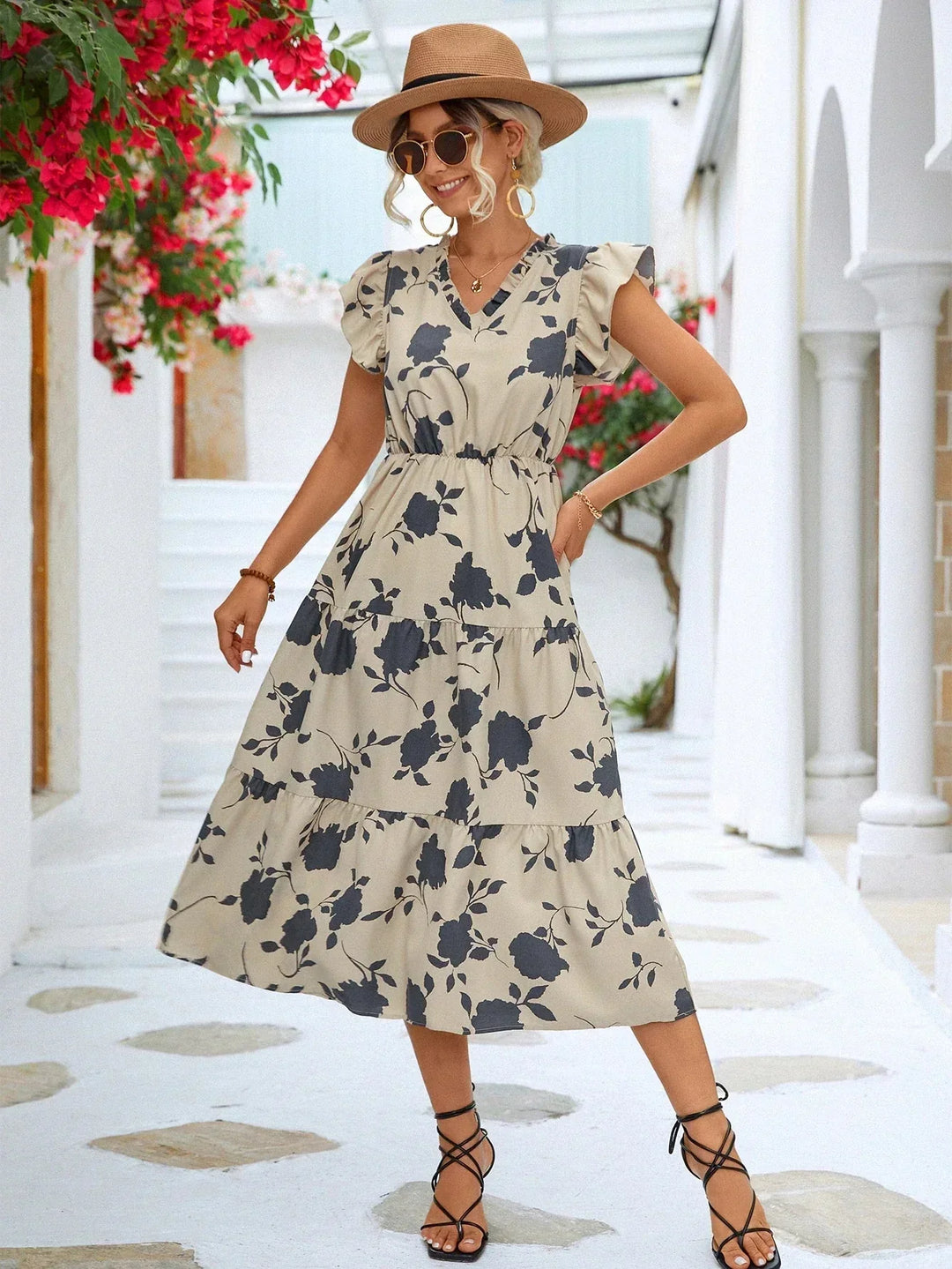 Damen Florales Midi Kleid - Vivienne
