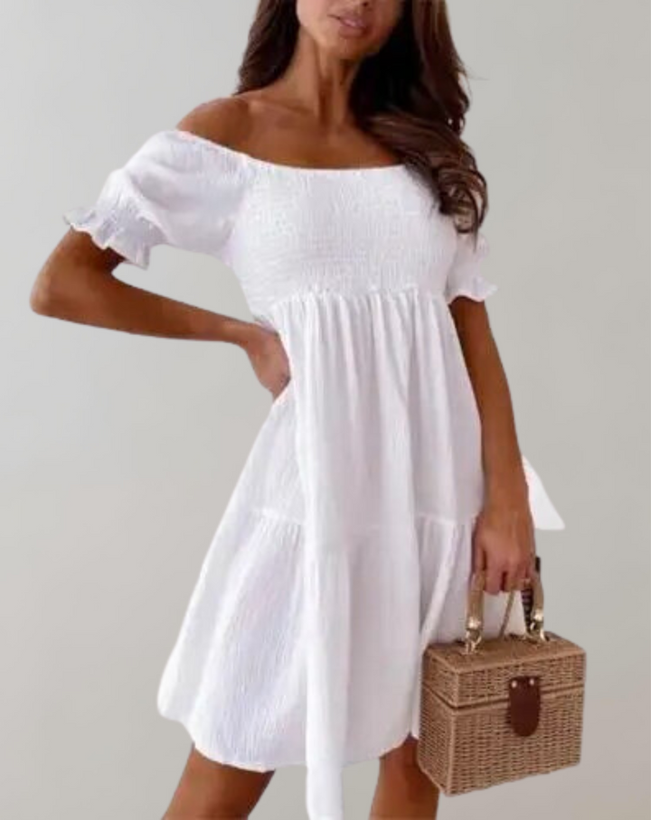 Damen Freizeit Off-Shoulder Sommer Mini Kleid - Erica
