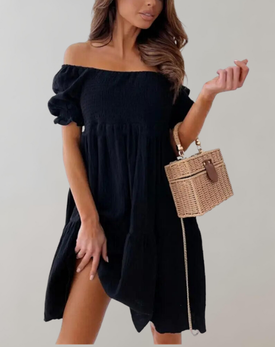 Damen Freizeit Off-Shoulder Sommer Mini Kleid - Erica