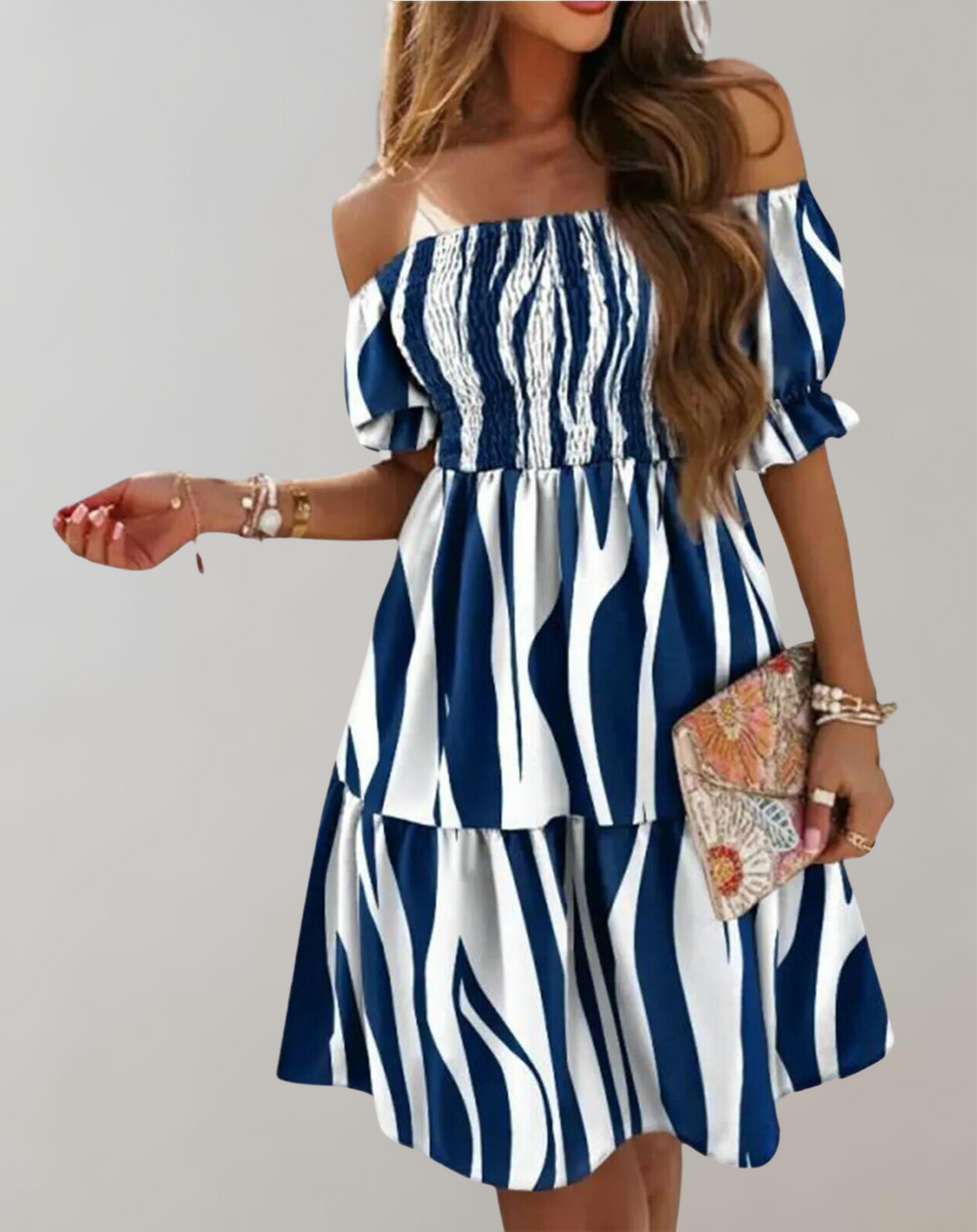 Damen Freizeit Off-Shoulder Sommer Mini Kleid - Erica