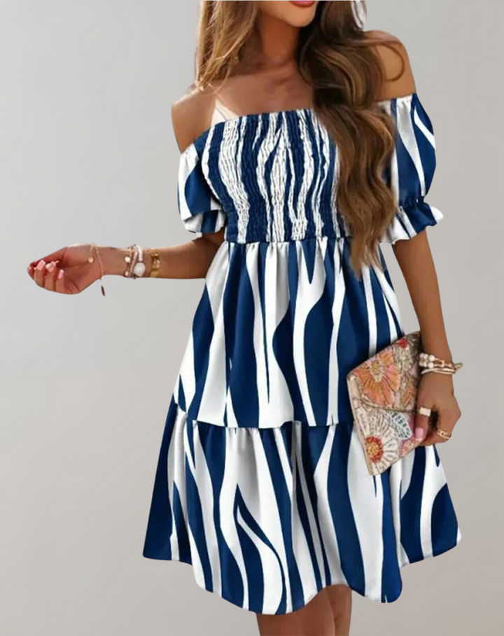 Damen Freizeit Off-Shoulder Sommer Mini Kleid - Erica
