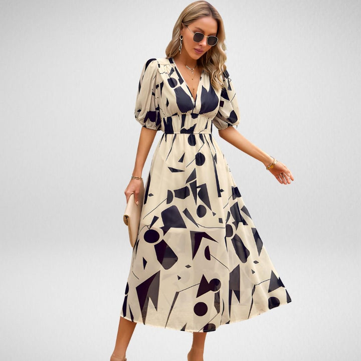 Damen Gedrucktes V-Ausschnitt Midi Kleid - Serena