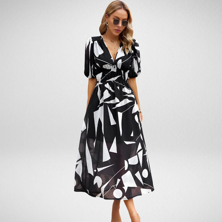Damen Gedrucktes V-Ausschnitt Midi Kleid - Serena