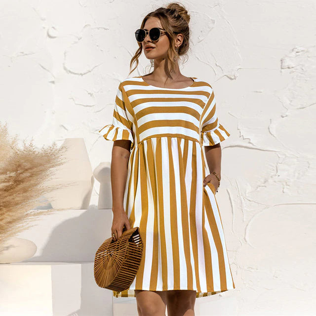 Damen Gestreiftes Lässiges Sommer Mini Kleid - Charlotte