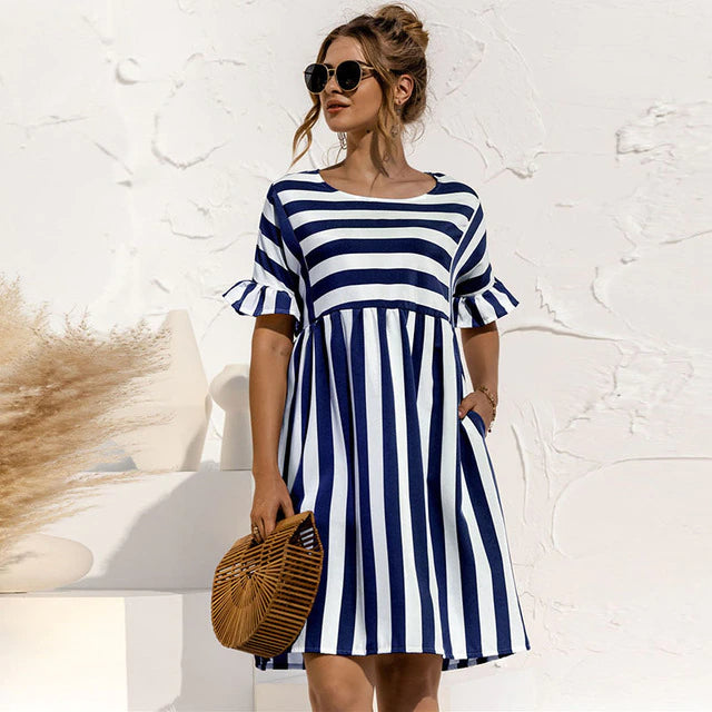 Damen Gestreiftes Lässiges Sommer Mini Kleid - Charlotte