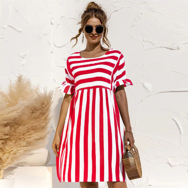 Damen Gestreiftes Lässiges Sommer Mini Kleid - Charlotte