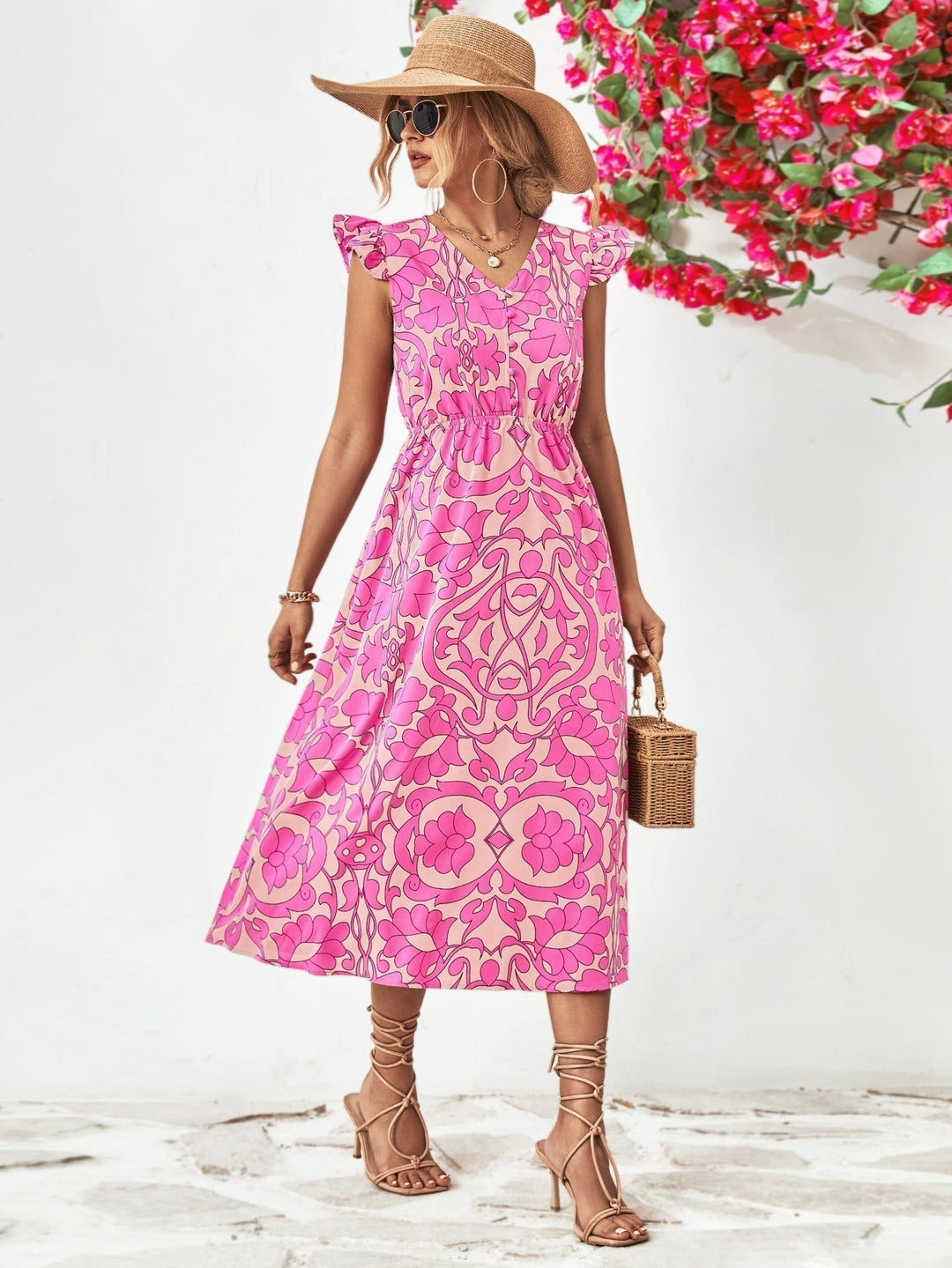 Damen Kurzarm Sommer Midi Kleid - Celeste