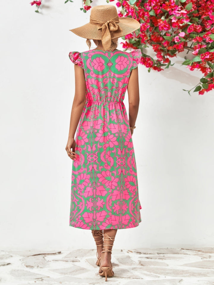 Damen Kurzarm Sommer Midi Kleid - Celeste
