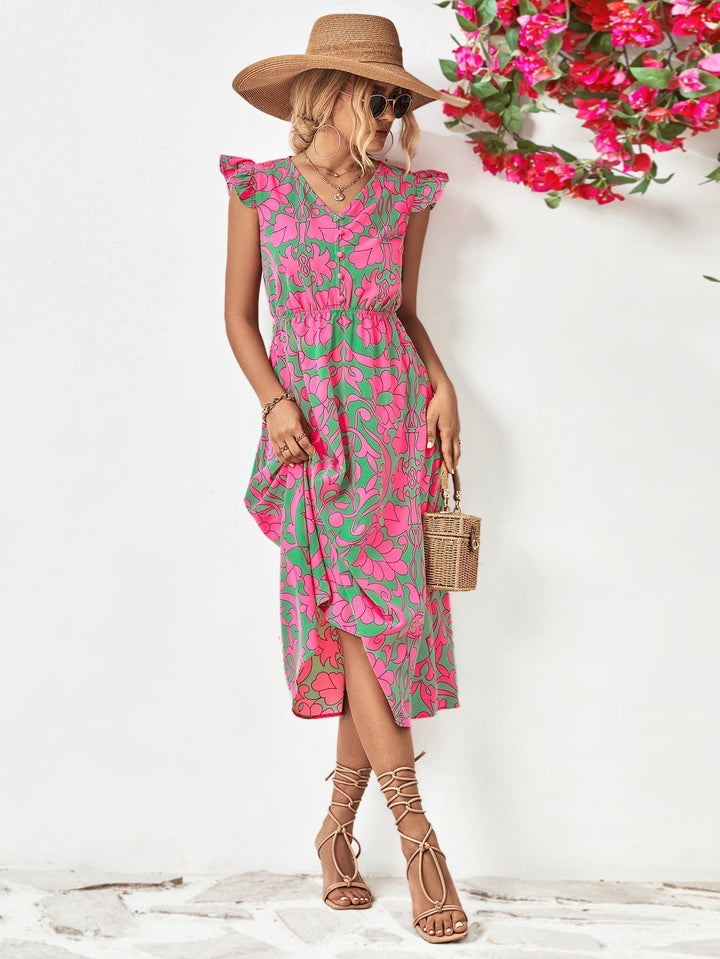 Damen Kurzarm Sommer Midi Kleid - Celeste