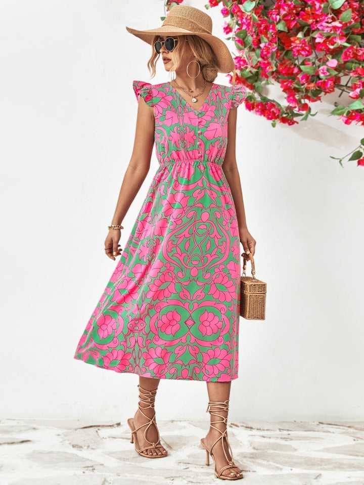Damen Kurzarm Sommer Midi Kleid - Celeste