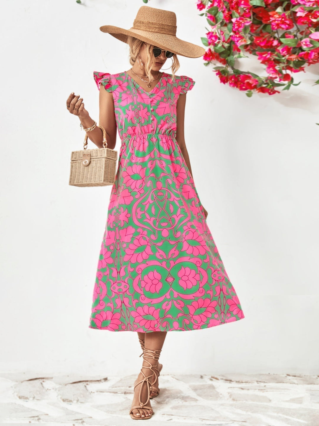 Damen Kurzarm Sommer Midi Kleid - Celeste
