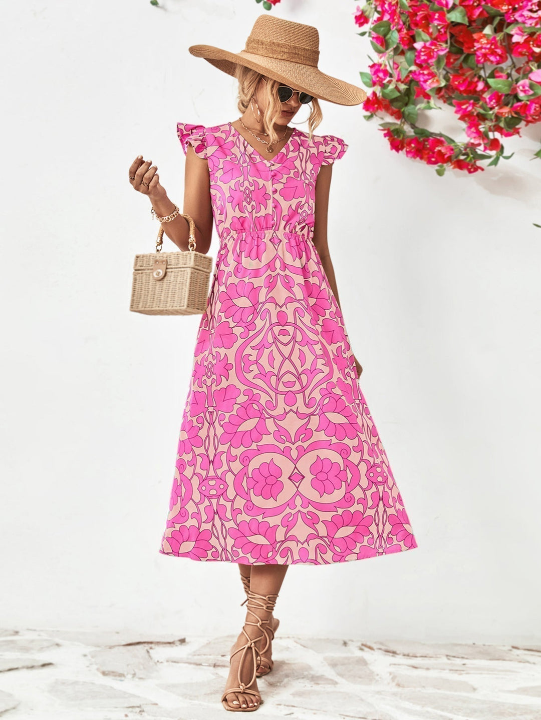 Damen Kurzarm Sommer Midi Kleid - Celeste