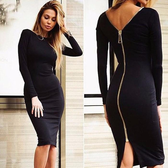Damen Langarm Abend Midi Kleid - Victoria