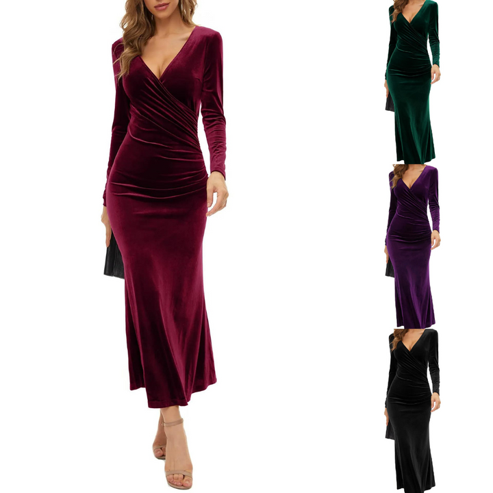 Damen Langarm Bodycon Midi Kleid - Marie