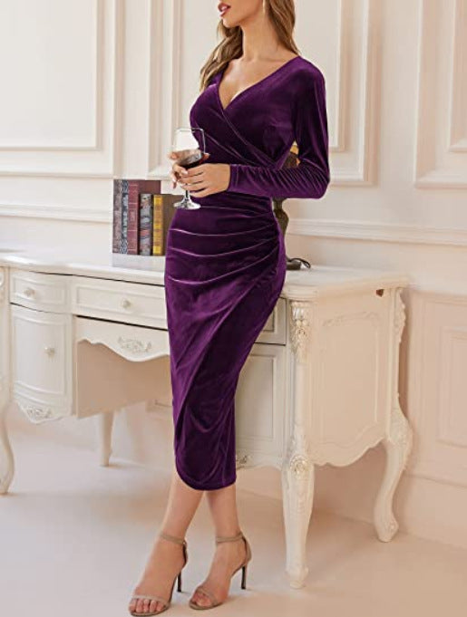 Damen Langarm Bodycon Midi Kleid - Marie