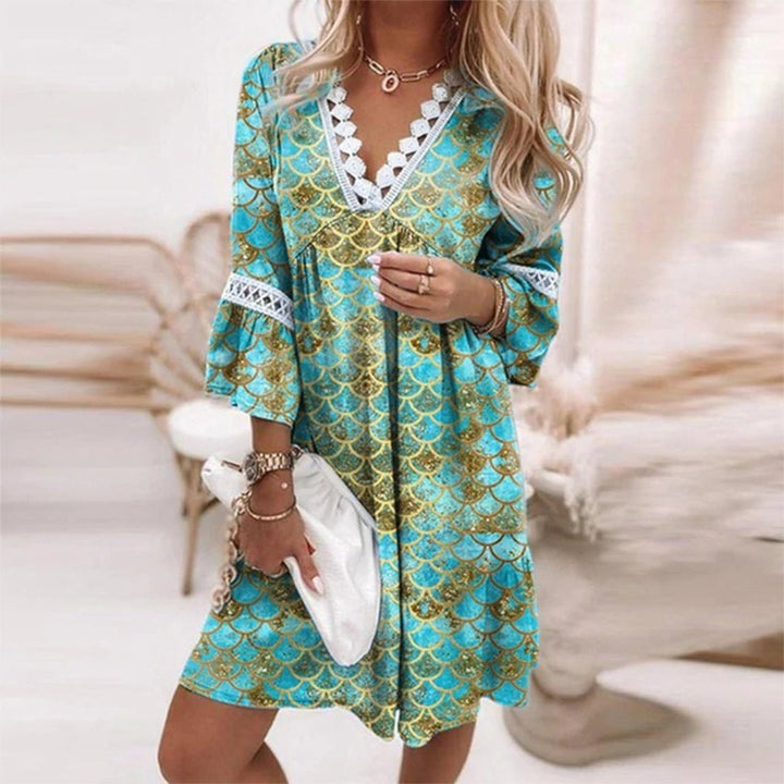 Damen Langarm Boho Mini Kleid - Madeleine
