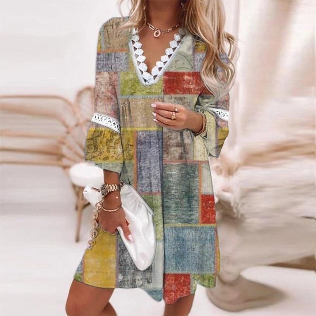Damen Langarm Boho Mini Kleid - Madeleine