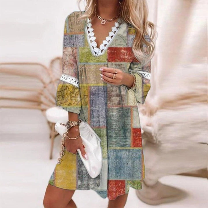 Damen Langarm Boho Mini Kleid - Madeleine