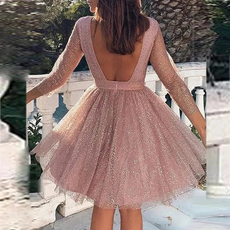 Damen Langarm Mini Party Kleid - Freja