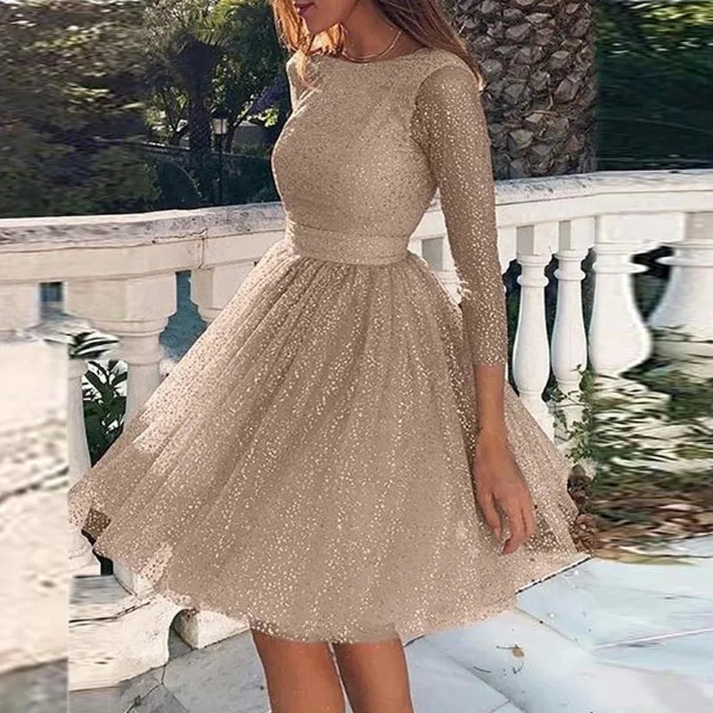 Damen Langarm Mini Party Kleid - Freja