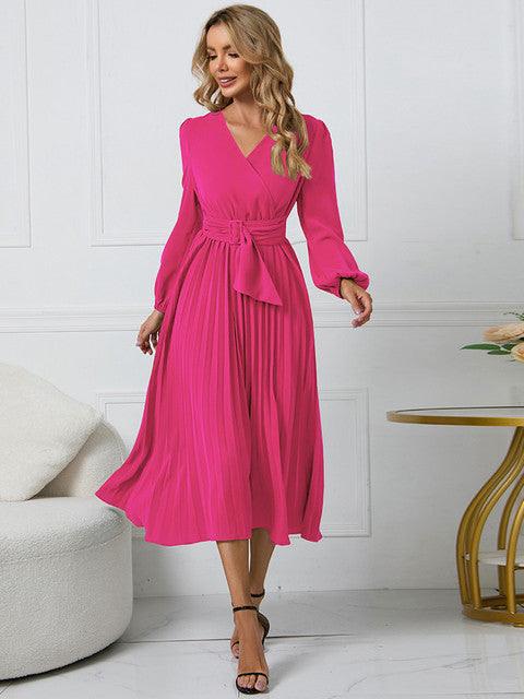 Damen Midikleid mit Gürtel und Falten - Nicole
