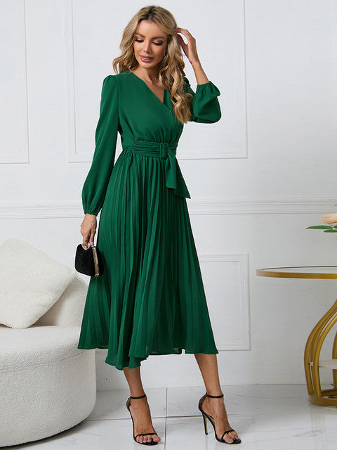 Damen Midikleid mit Gürtel und Falten - Nicole