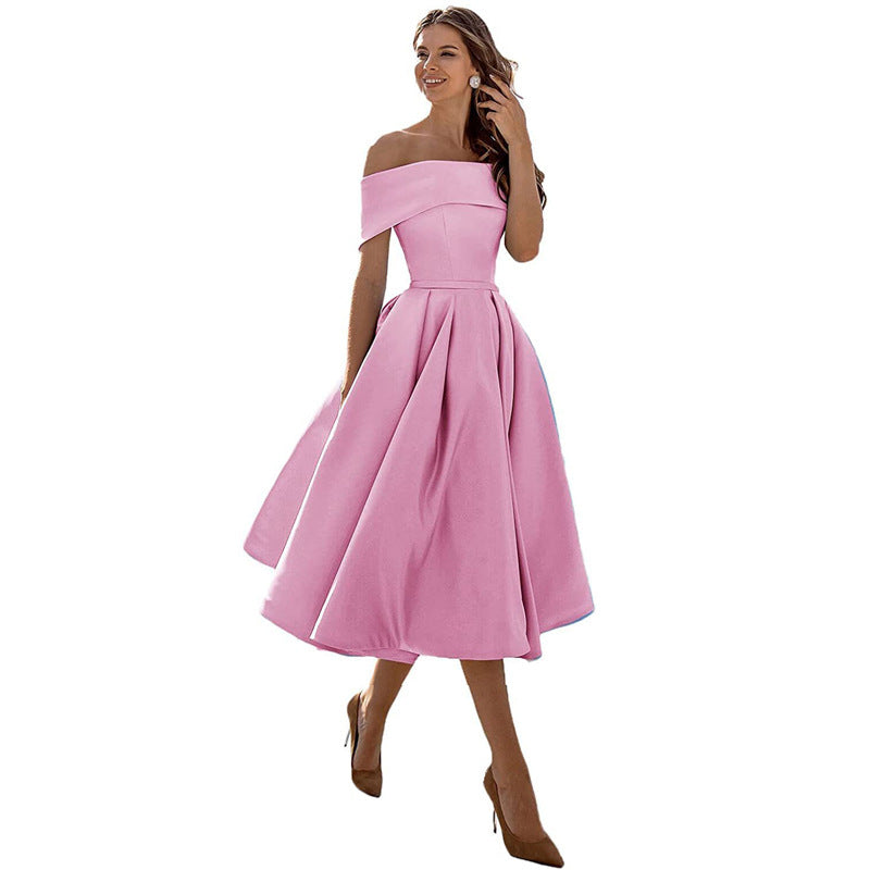 Damen Off the Shoulder Freizeit Midi Kleid - Anastasia