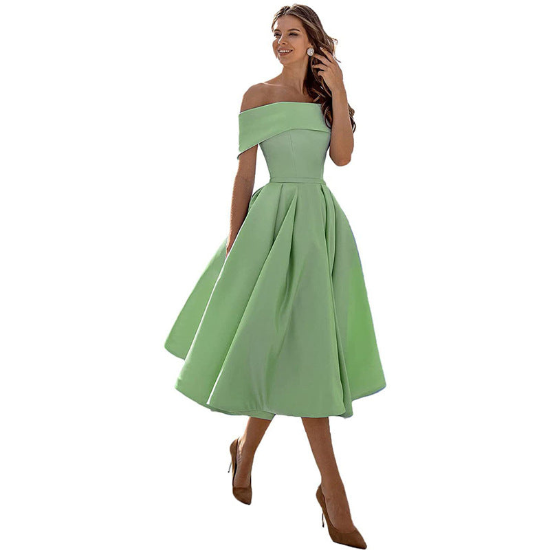 Damen Off the Shoulder Freizeit Midi Kleid - Anastasia