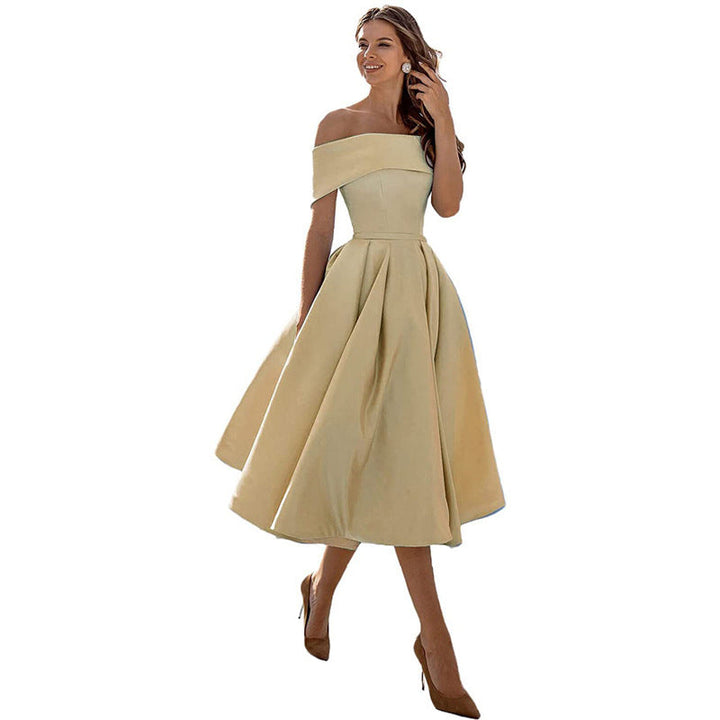 Damen Off the Shoulder Freizeit Midi Kleid - Anastasia