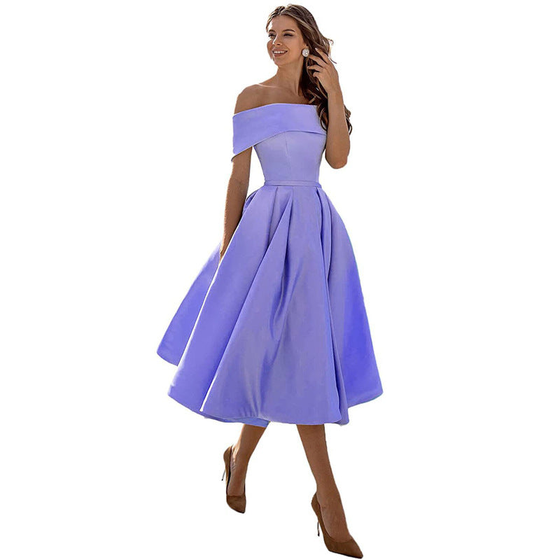 Damen Off the Shoulder Freizeit Midi Kleid - Anastasia