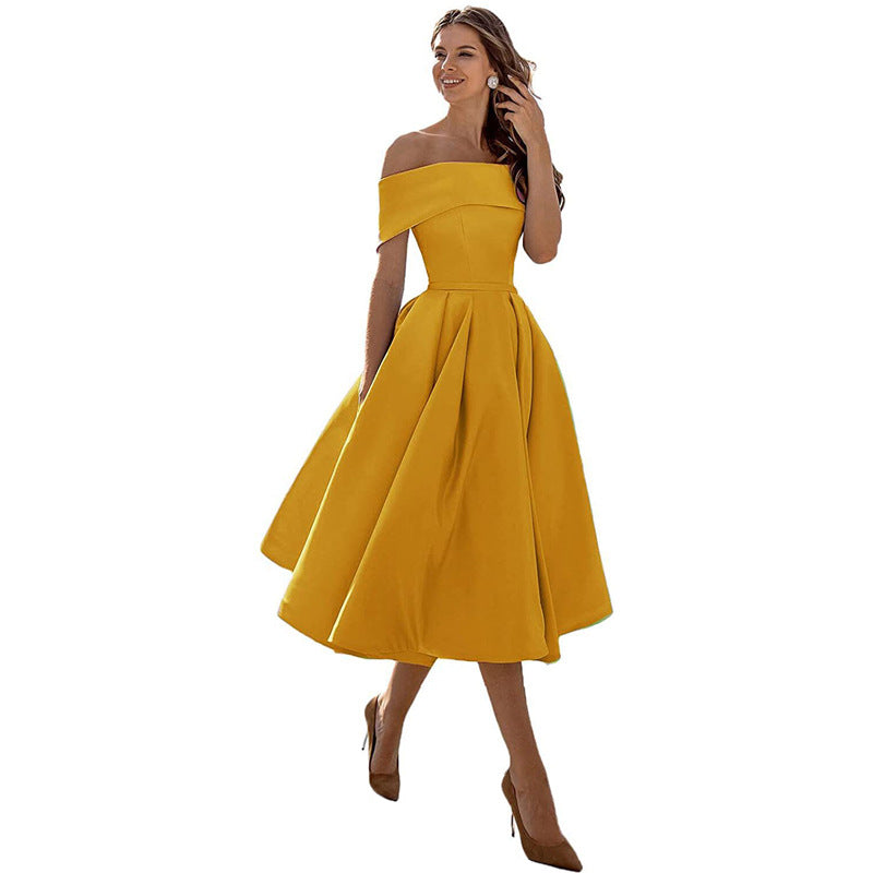 Damen Off the Shoulder Freizeit Midi Kleid - Anastasia