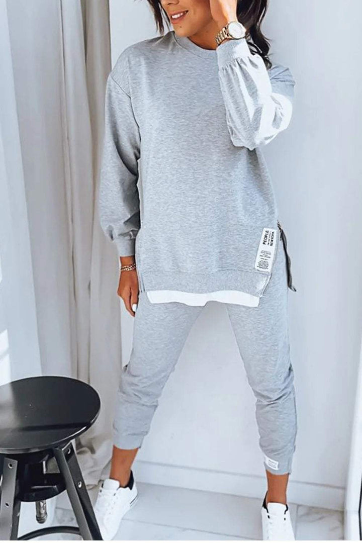 Damen-Patchwork-Sweatshirt mit zweiteiligem Oberteil und Hose