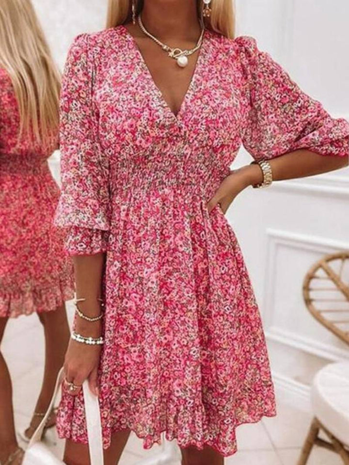 Damen Puffärmel Boho Mini Kleid - Ava