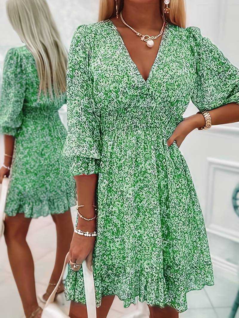 Damen Puffärmel Boho Mini Kleid - Ava