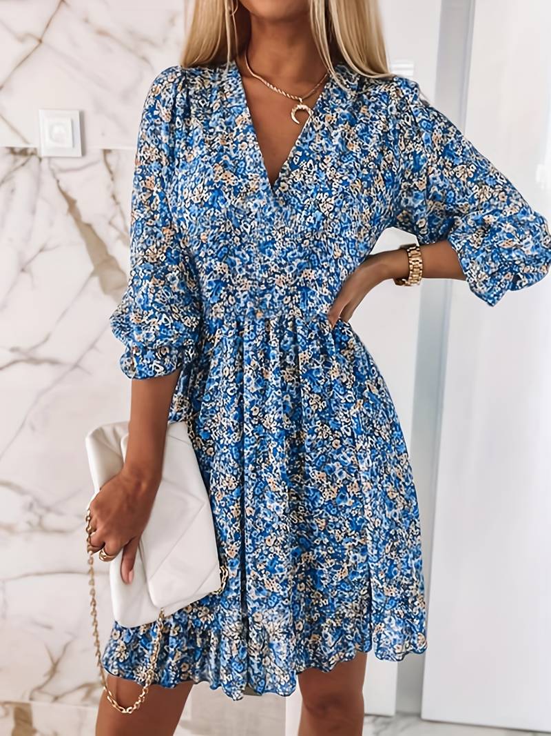 Damen Puffärmel Boho Mini Kleid - Ava
