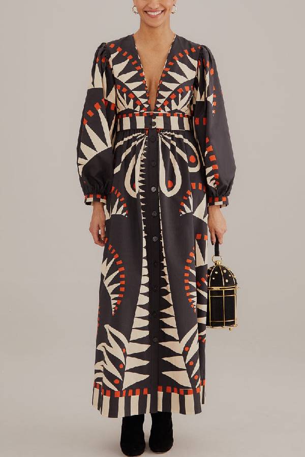 Damen Puffärmel-Maxikleid – Abby