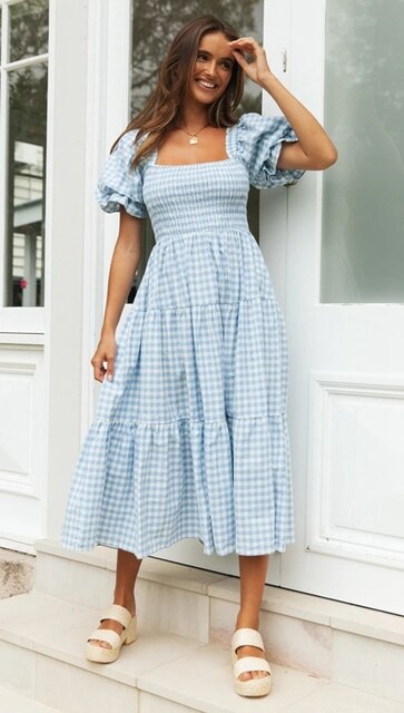 Damen Quadrat-Ausschnitt Sommer Maxikleid - Delilah
