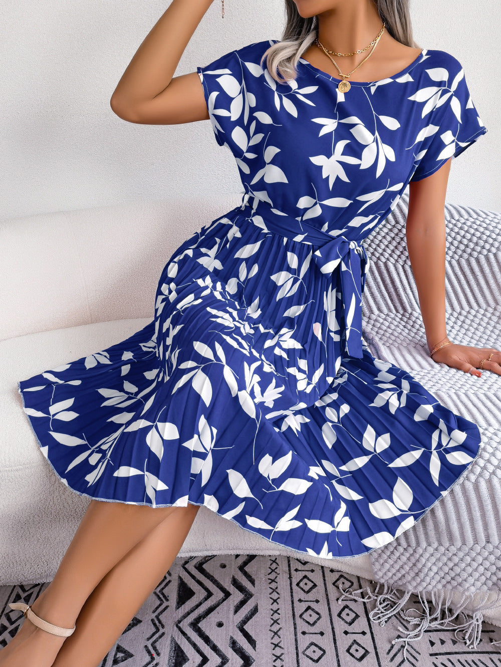 Damen Rüschblätterdruck Midi Kleid - Nina