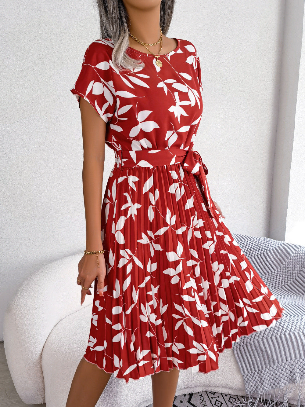 Damen Rüschblätterdruck Midi Kleid - Nina