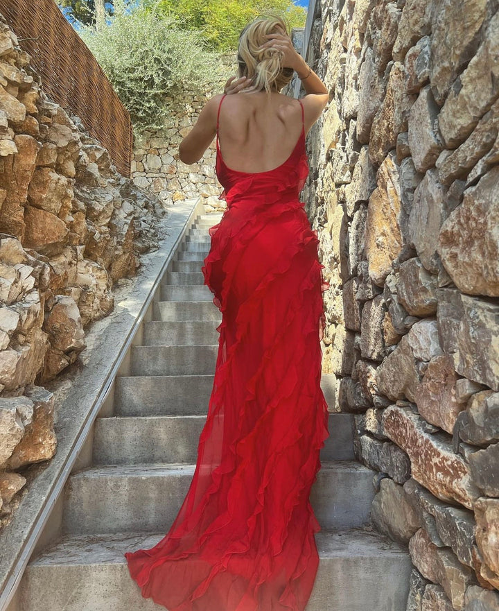 Damen Rüschen Maxi Kleid – Nora