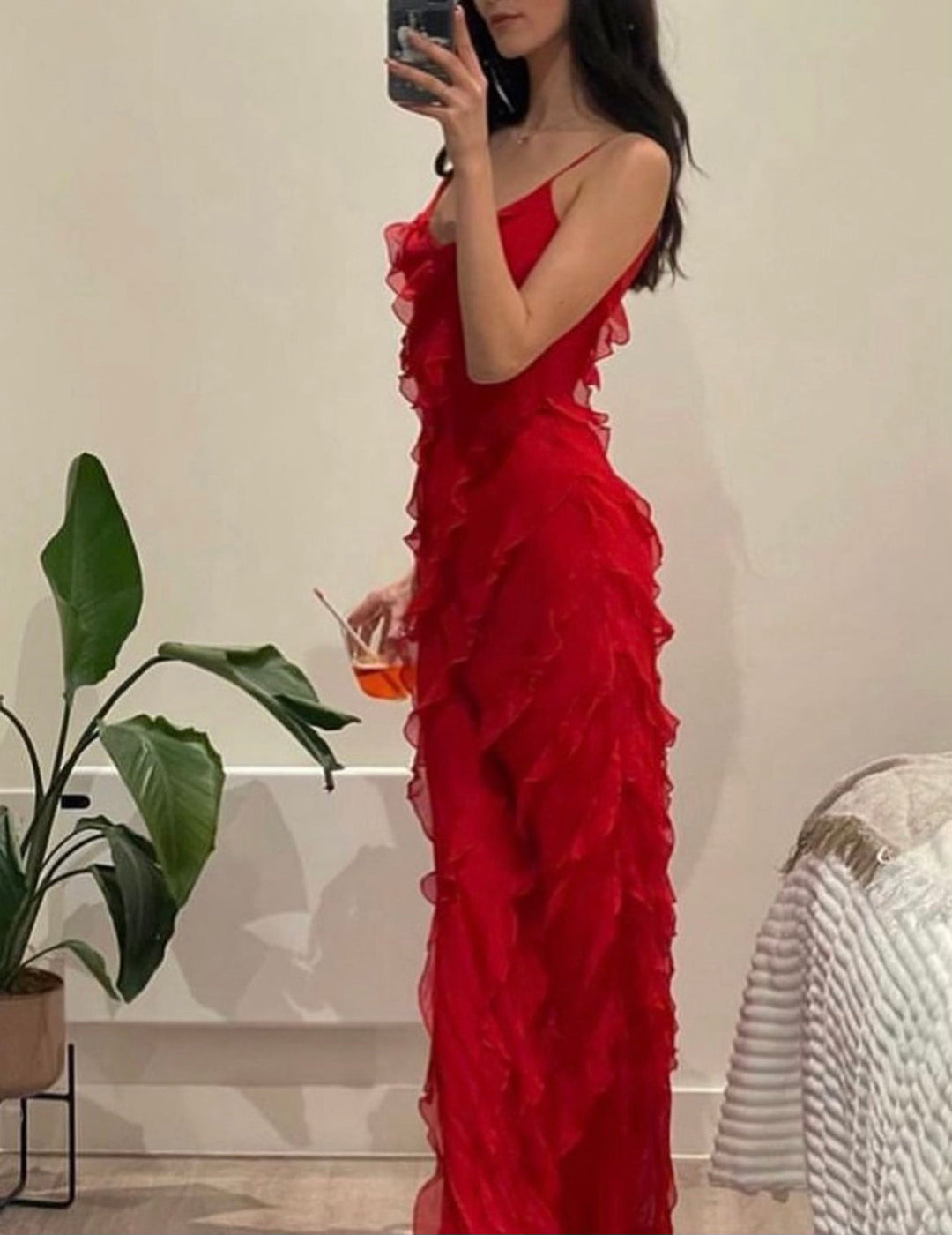 Damen Rüschen Maxi Kleid – Nora