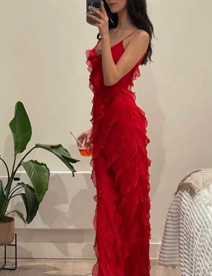 Damen Rüschen Maxi Kleid – Nora
