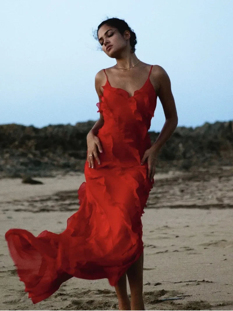 Damen Rüschensommer Maxi Kleid - Zoe