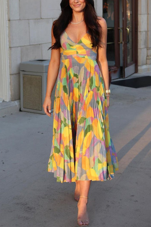 Damen Sommer Plissierter Midi Kleid - Mia