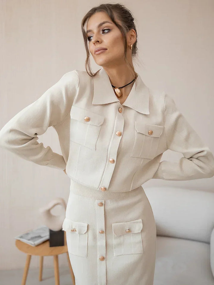 Damen Strick Blazer-Rock Set