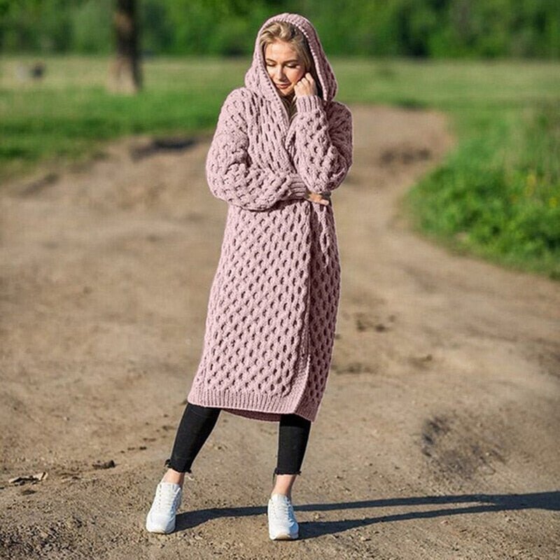 Damen Strick Kapuze Strickjacke | Lang